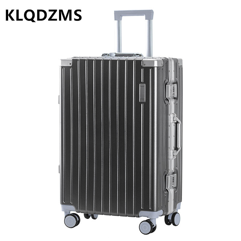 Klqdzms กระเป๋าเดินทางสำหรับสุภาพสตรีขนาด20 "22" 24 "26นิ้วเคสแบบมีล้อลากโครงสร้างอะลูมิเนียมป้องกันรอยขีดข่วนกล่องขึ้นเครื่องพร้อมล้อลาก