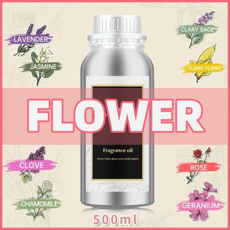 Óleos Essenciais Difusor Coleção Flor, Óleo de Perfume de Fragrância, Aromatizante para Casa, Ambientador Profissional, 500ml