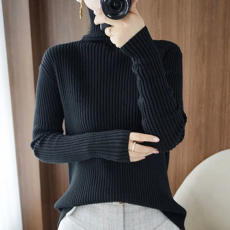 2023 neue Damen pullover Pullover Roll kragen pullover Herbst Langarm schlanke koreanische gestrickte weiche Pullover einfarbig Top