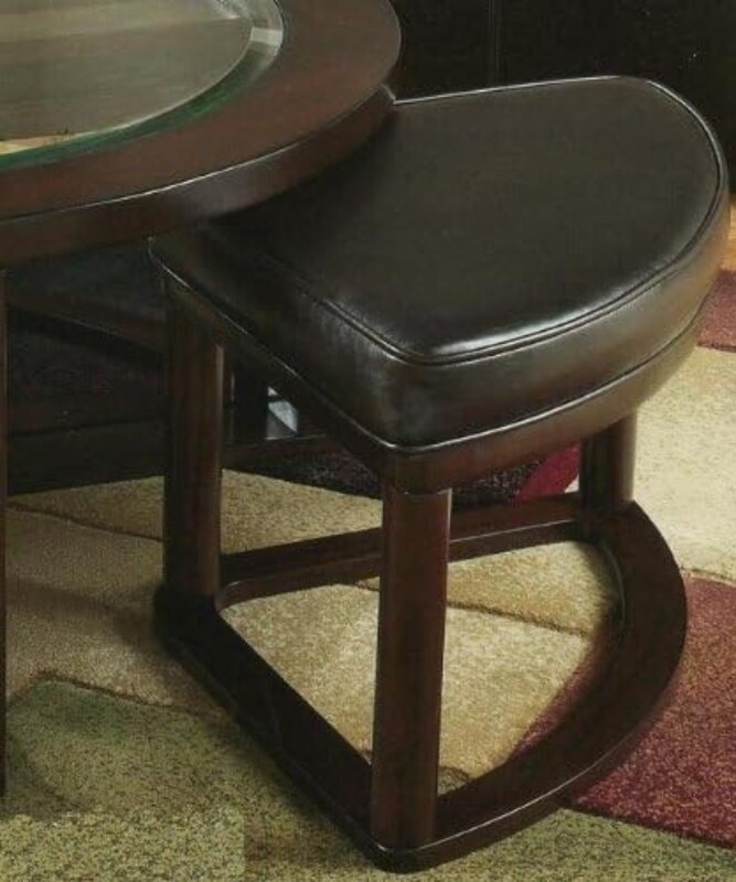 Цилиндрический круглый журнальный столик из массива дерева со стеклянной крышкой и 4 табуретами, эспрессо