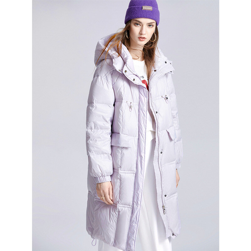Chaqueta de plumón para mujer, abrigo holgado de longitud media con capucha, 90, grueso, cálido, invierno, 2023