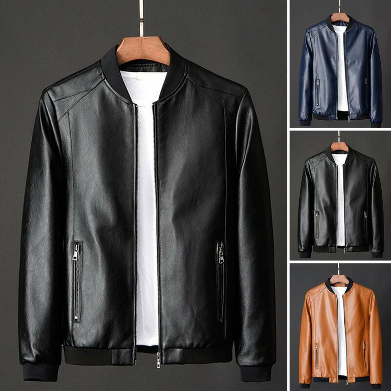 Jaket kerah berdiri pria, jaket kulit bagian tipis jaket sepeda motor pemuda musim gugur dan musim semi