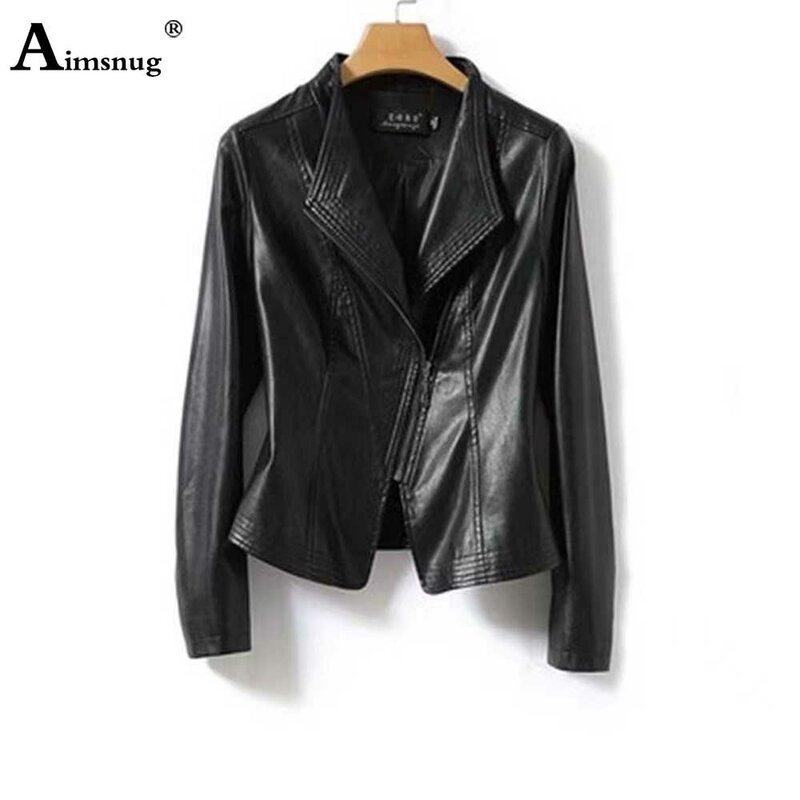 AimsnDP2023-Combinaison en similicuir PU pour femme, vestes vintage, poches zippées, grande taille, automne, hiver, mode