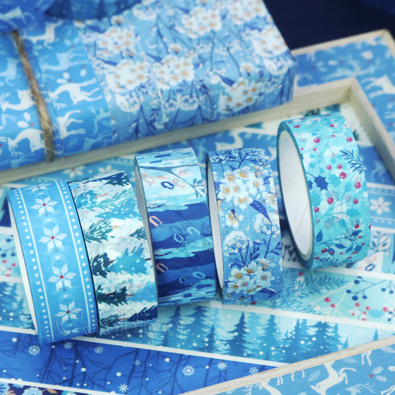 10Roll Winter Washi Tape Set Flower Masking Cute Stationery Scrapbooking Journal Supplies Decorative Adhesive Sticker Blue White