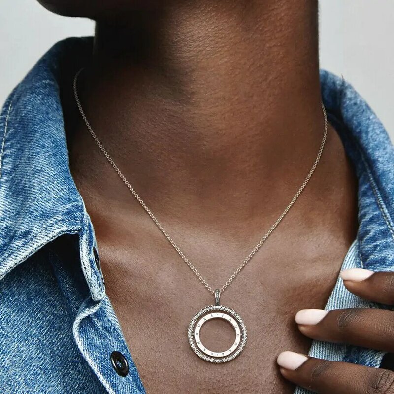 Pandora logotipo colar em forma de O para mulheres, 925 prata esterlina, charme original jóias, apropriado para diy, presentes de luxo, novo