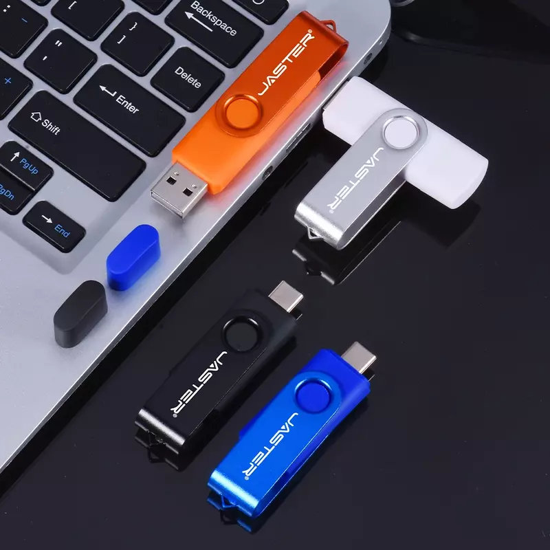 JASTER-Type-C USB Flash Drive para o telefone móvel, roxo caneta rotativa, corrente chave livre, verde, preto Memory Stick, 64GB, 32GB, 16 GB