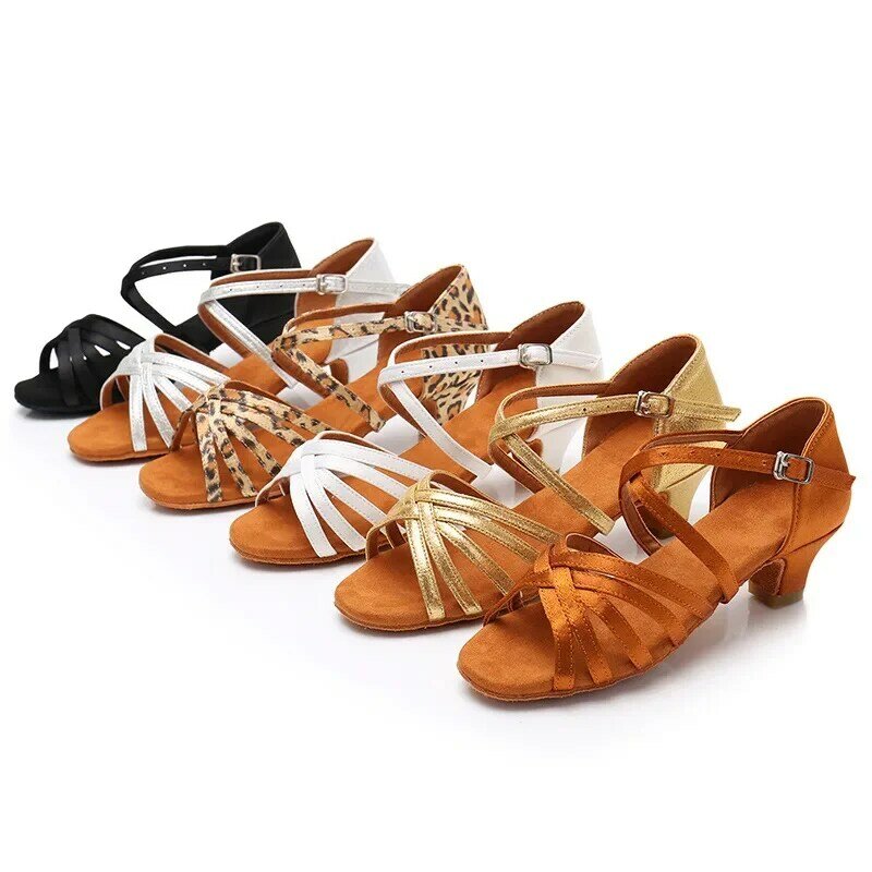CLYFAN-Sapatos de Dança Latina para Mulheres, Sola Inferior Suave, Sandálias de Prática Jazz, Salto Médio para Raparigas, Dança de Salão 3,5 cm