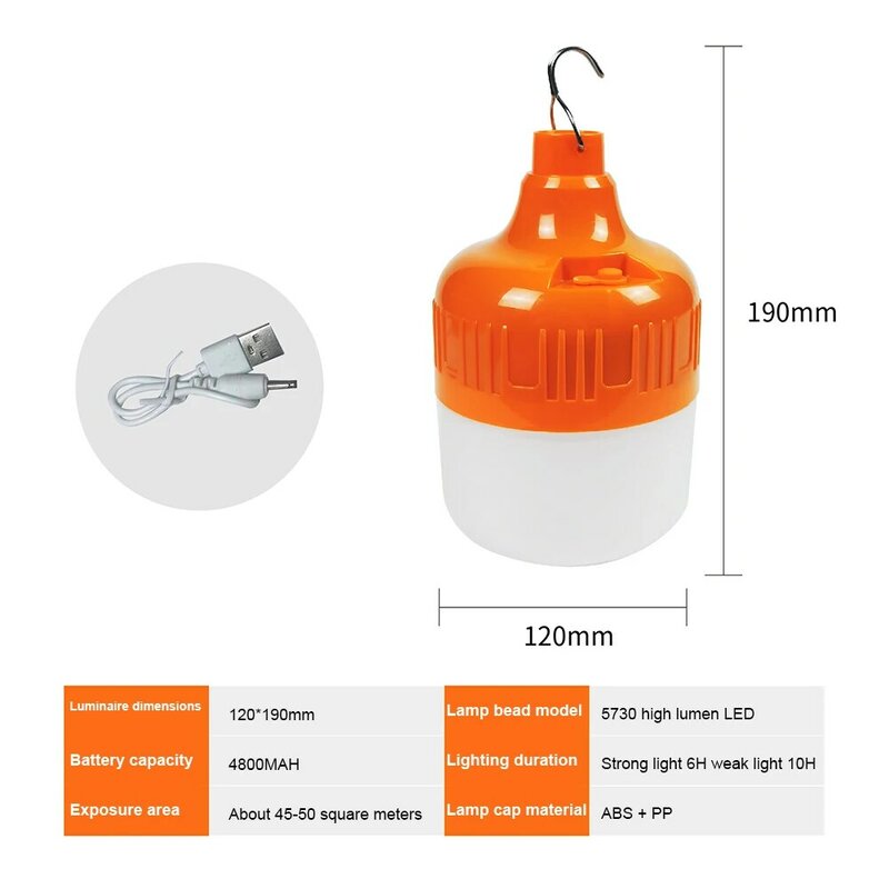 Lampe de camping LED aste par USB, ampoule de secours, équipement d'éclairage de tentes, lanternes portables, 100W