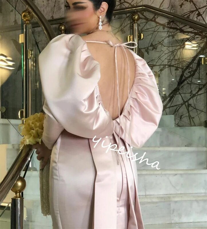 Gaun pesta malam Prom Satin terbungkus ulang tahun putri duyung V-neck Bespoke gaun acara panjang es Saudi Arabia