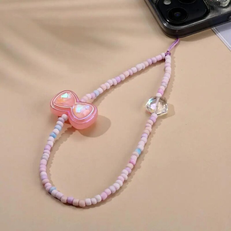 Modne akrylowe łańcuszek do telefonu komórkowego cukierki ryżowe koraliki smycz do telefonu dla kobiet dziewcząt biżuteria sznurkowa wiszące na telefon komórkowy
