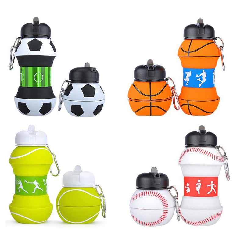 Kid Football Basketball Sports Ball Cup 6 Boy Gift Foldable Portable Silicone Water Cup Outdoor Kettle Creative Spherical 500ml