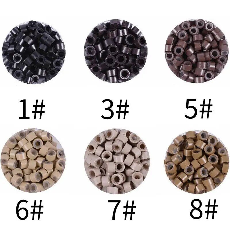 1000Pcs 5*3*3mm Micro Silicone Lined Rings/Links/Beads MICRO Ring Link Crimp Beads Micro Link Tube Ring Hair Extensions Tools