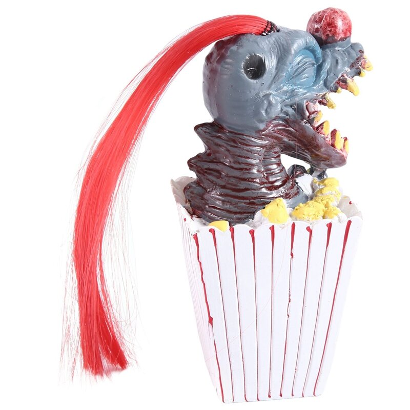Cabeza de payaso terrorífico para decoración de Halloween, estatua de payaso de palomitas de maíz, artesanía de resina, color rojo, 1 piezas