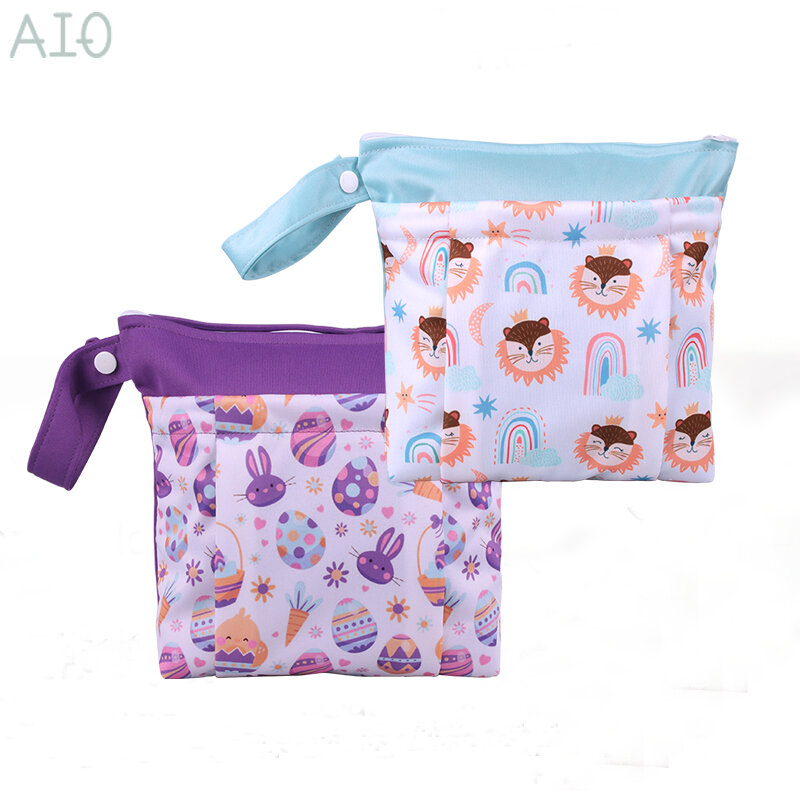 AIO ถุงผ้าเปียกถุงผ้าอ้อมถุงผ้าอ้อมแบบเปียก3D 23*23ซม. ใช้ซ้ำได้กันน้ำพิมพ์ลายแฟชั่นกระเป๋าผ้าเปียกแห้งเปียก1ชิ้น