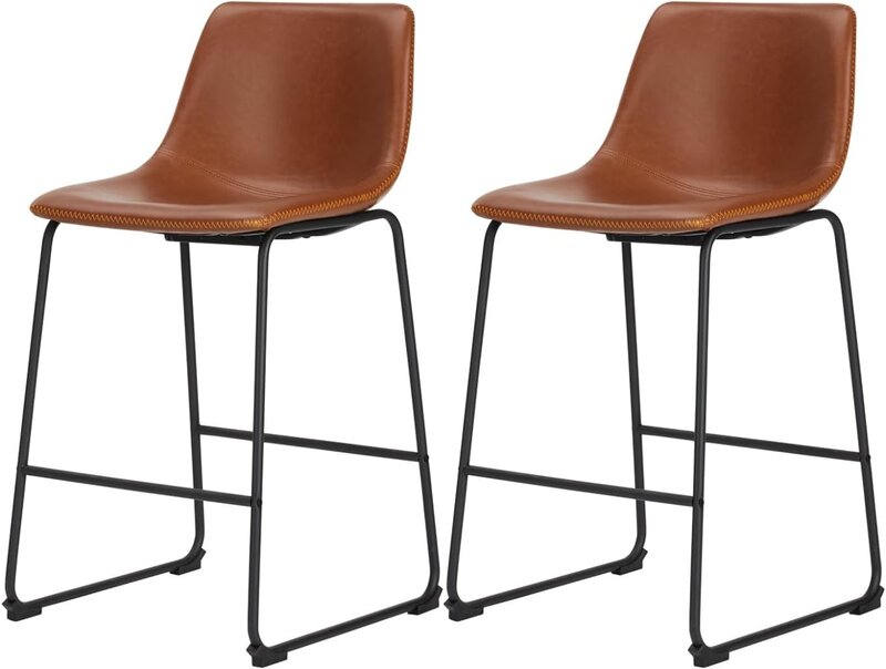 Sweetcrispy Set kursi makan 2, kursi Bar ruang makan lapisan kain Modern dengan bantal kulit PU dan kaki logam