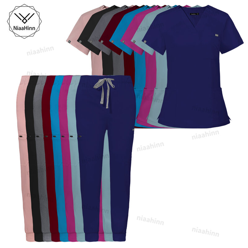 Niaahinn pakaian Aksesori Perawatan Pria Wanita, gaun operasi medis perawat dokter Scrub Khusus minimalis warna Solid