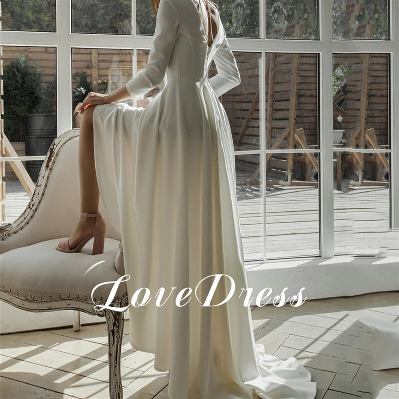 Robe de mariée A-ligne trois quarts avec appliques en dentelle, robe de mariée élégante, chérie, haut, bas, tache, longueur au sol, amour