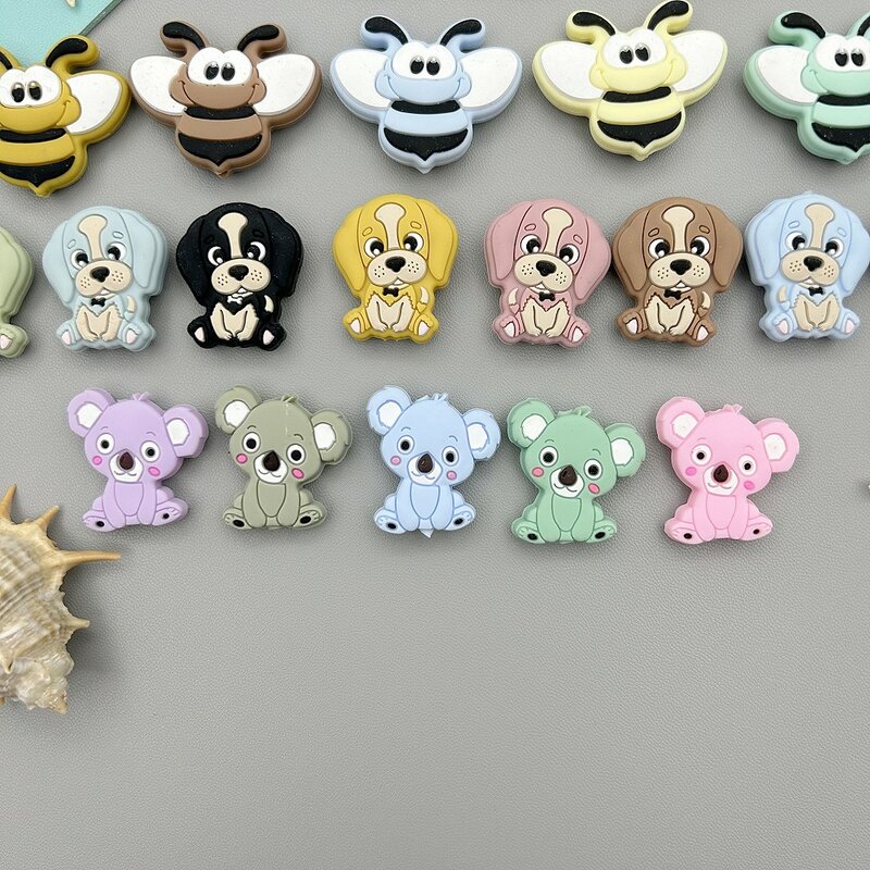 10 buah/lot manik-manik silikon hewan bayi DIY Aksesori kalung rantai dot tumbuh gigi aman hadiah lucu kunyah menyusui