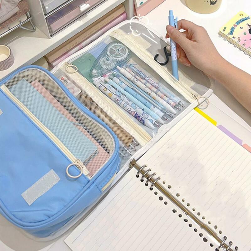 Durable Stationery Box  Mesh Design Canvas Pen Case  Transparent Student Stationery Organizer