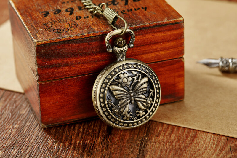 Reloj de bolsillo clásico de animales, accesorio conmemorativo de conejo, pavo real, búho y mariposa, bronce, 2023