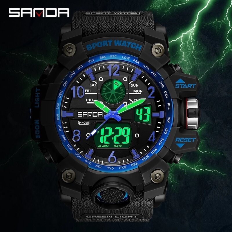 SANDA – montre-bracelet numérique à Quartz pour hommes, étanche à 50M, sport, style militaire, marque de luxe, 3169