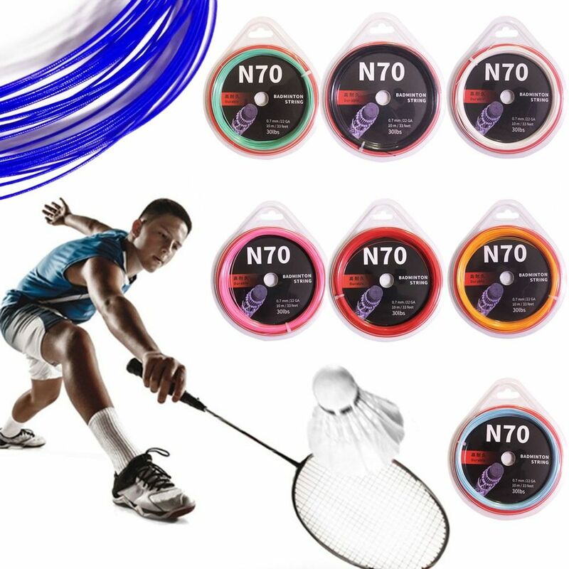 Raket Badminton multiwarna tahan lama, senar raket bulu tangkis panjang 10M dia.0.7 mm bersenar N70 latihan kawat