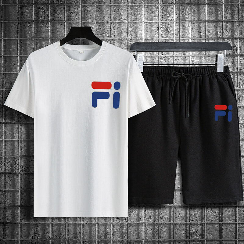 Marca masculina conjuntos de verão cor sólida 2 peças agasalho com manga curta camiseta e shorts M-4XL na venda quente youtube premium