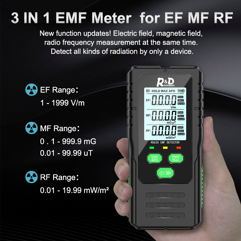 R&D RD630 Electromagnetic Field Radiation Detector Tester EMF Meter Multifunctional Handheld Portable Radio Frequency Warn Meter