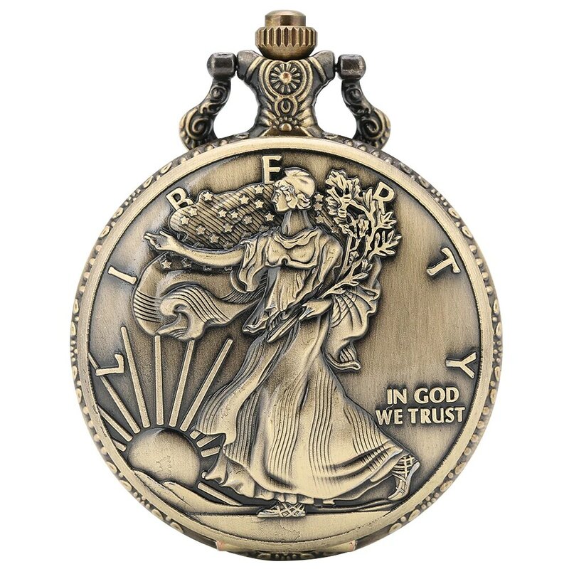 Jam Tangan Saku Quartz Patung Koin Peringatan Liberty 1 Oz Perak Halus Satu Dolar Koin Koleksi Amerika Serikat