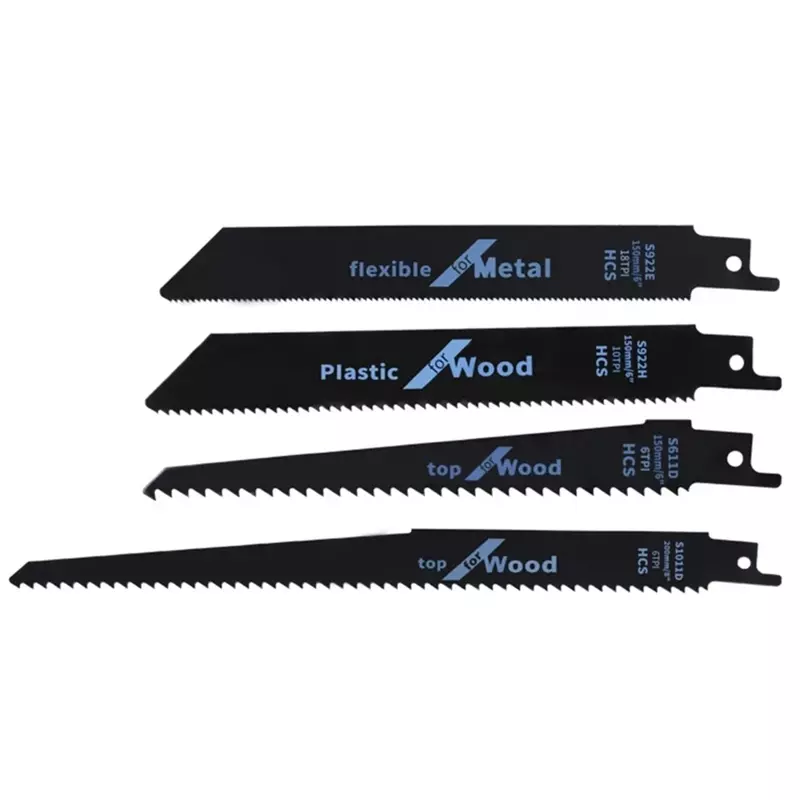 Hojas de sierra recíproca para cortar madera y plástico, tubo de corte de Metal para exteriores, color negro, 150mm/205mm, 1/4 piezas, S922H/S922E/S611D/S1011D