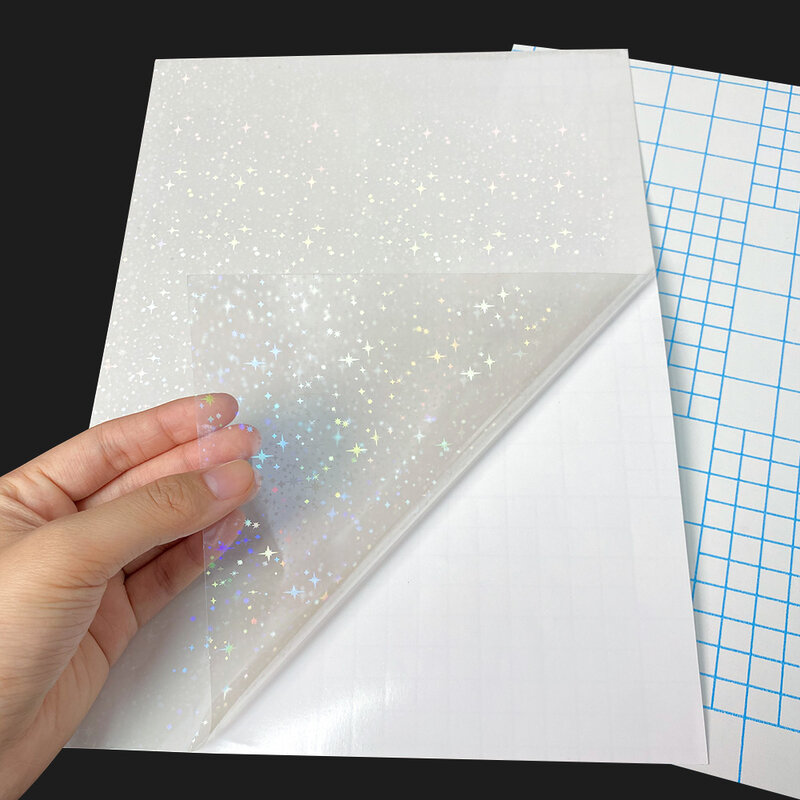 Película de laminación de superposición holográfica transparente A4, autoadhesiva, laminada, papel adhesivo de vinilo impermeable, 15 estilos, 10 hojas