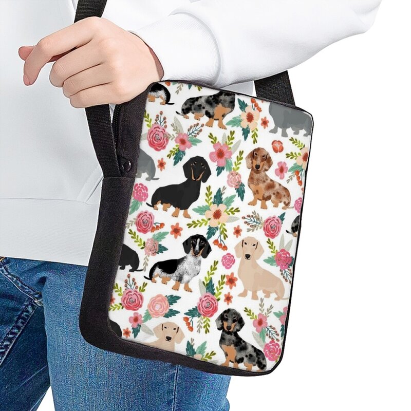 Dachshund tas bahu motif pola bunga, tas kurir kecil kasual praktis anak-anak, tas selempang belanja dapat disesuaikan