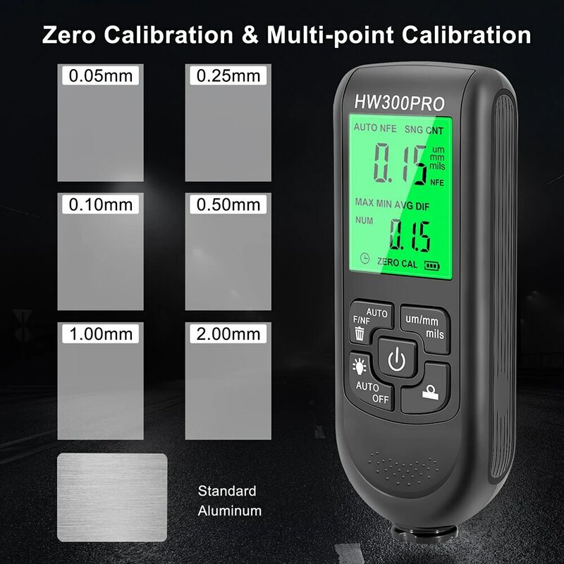 Electroplate Metal Coating Thickness Tester HW-300 Digital 0-2000um Fe and NFe Probe Car Paint Coating Thickness Gauge