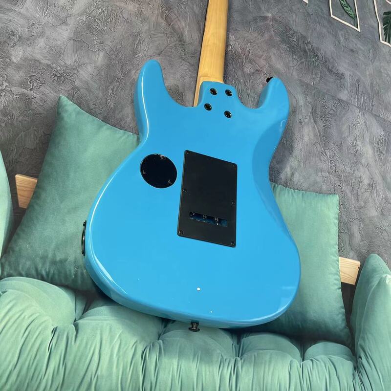 Chitarra elettrica Shenfeng con corpo diviso a 6 corde, corpo blu, tastiera in palissandro, stile tono rotto, foto di fabbrica presa pictu