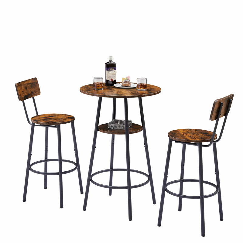 Counter Height Dining Set Kitchen Table Sets with Upholstery Bar Chairs for Small Space, Brown