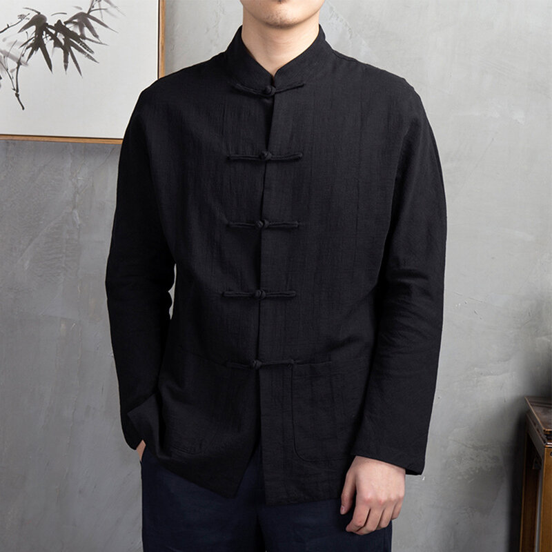 Mannen Mode Chinese Stijl Shirts Traditionele Kung Fu Tai Chi Katoenen Linnen Tang Suit Uniform Shirt Mannen Blouses Kleding