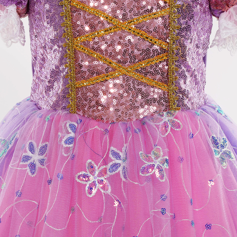 Disney disfraz de princesa enredada para niñas, traje de fiesta con lentejuelas de Rapunzel, para cumpleaños, Carnaval