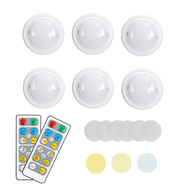 Luz LED nocturna regulable para debajo del gabinete, luz inalámbrica blanca con Control remoto y batería, para cocina y armario