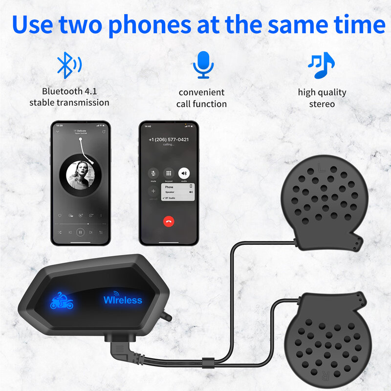 Casco de Moto A1 impermeable Compatible con Bluetooth, auriculares inalámbricos, manos libres, música, manos libres, llamada