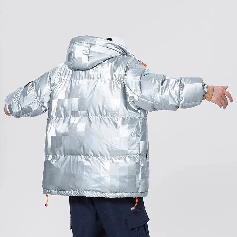 男性用の明るい綿のダウンコート,厚いジャケット,単色,ハイカラー,トレンディ,新しい,2024
