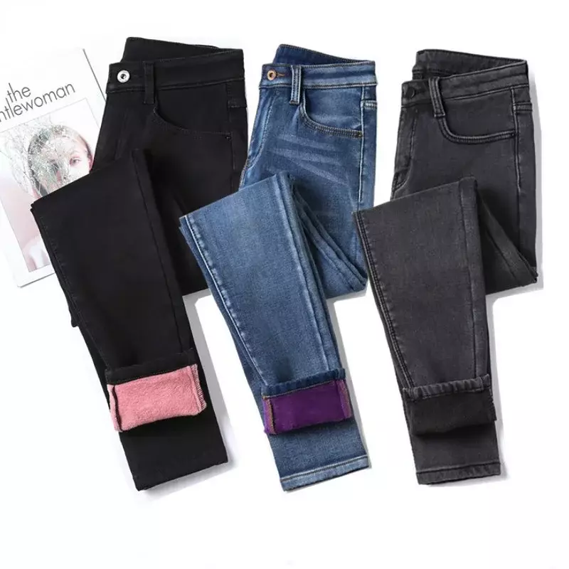 2022 Winter Warm Jeans Woman High Waist Casual Velvet Ladies Trousers Female Pantalon Denim jeans for Women Pants clothe