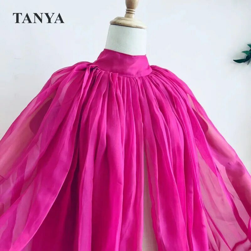 Ярко-розовая шелковая шифоновая Свадебная накидка, пышная куртка с рукавами, свадебные аксессуары, короткое болеро, шаль, свободный размер, высокая горловина с пуговицами