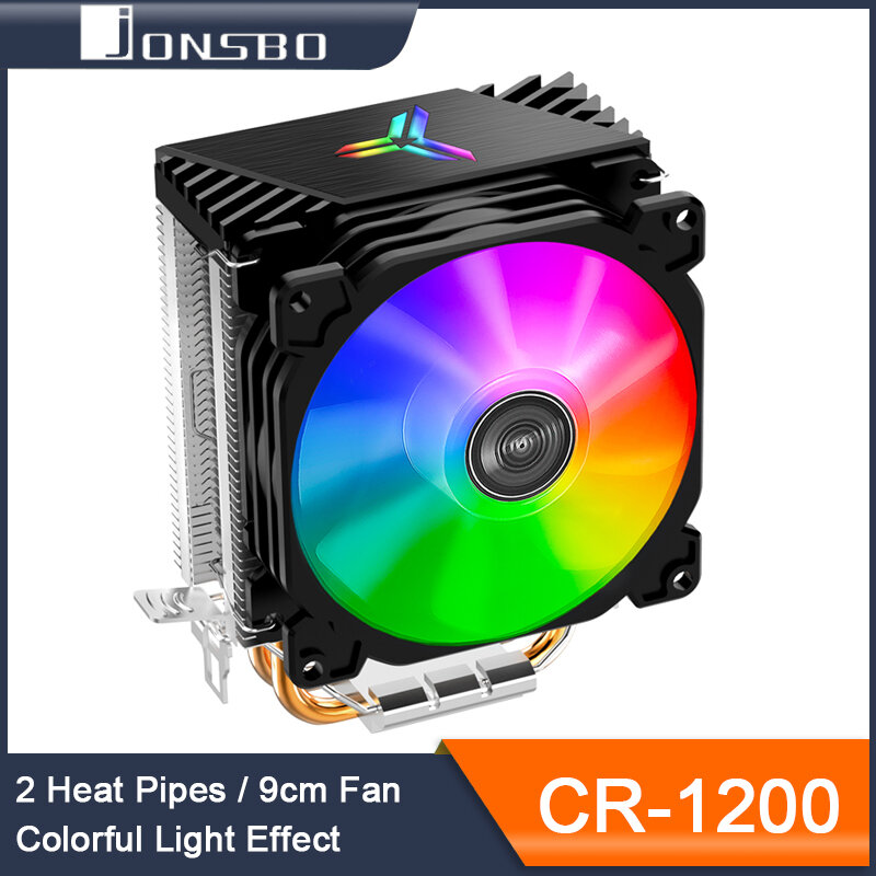 Jonsbo kipas pendingin CPU, CR1200 pendingin CPU 2 panas pipa menara RGB efek cahaya warna-warni 9cm untuk Intel 1151 1700 AMD AM4 pilihan LGA2011 gesper