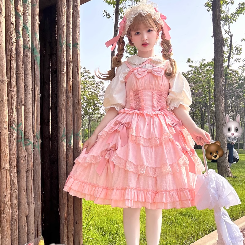 Elegant Summer Lolita Dress JSK Strap Dress Kawaii Bowknot Soft Girl Victorian Princess Tea Party Baby Doll Lolita Dress For Wom