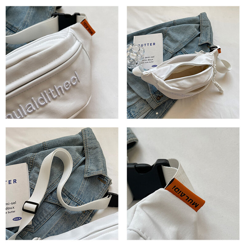 TiptoeGirls' Letter Embroidery Chest Bag Pacote de esportes Messenger Bag de tecido de nylon Bolsa de ombro retro estilo universitário Moda