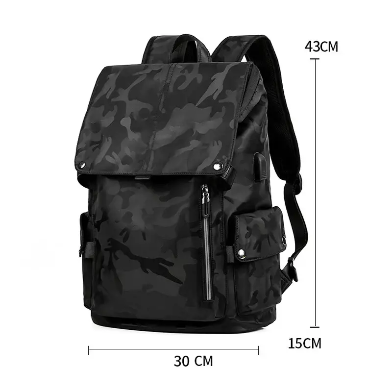 SYZM Oxford Cloth Backpack USB Port Travel Backpack Laptop Bag Casual Men's Splashproof Camouflage Computer Bag
