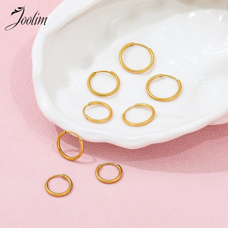 Joolim-Boucles d'oreilles créoles en acier inoxydable pour femmes, bijoux de haute qualité, sweat-shirts imperméables, mode minimaliste, cercle de base, vente en gros