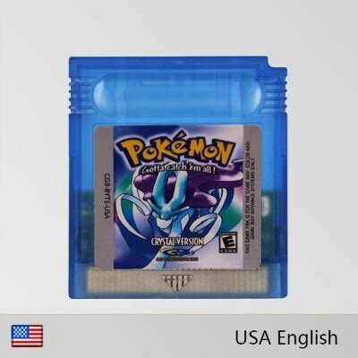 Cartouche de jeu vidéo 16 bits série Pokémon, carte de console, bleu cristal, vert, or, rouge, argent, jaune, anglais pour GBC, GBA