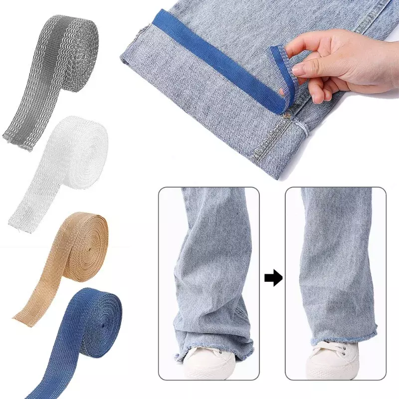 1-5m celana berperekat pinggir celana pendek bantalan Kelim besi tipis pada celana untuk Jeans pakaian panjang pita potong DIY ukuran pengurang jahit