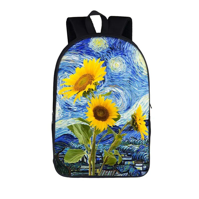 Van Gogh tas ransel pria wanita, tas punggung Laptop tas buku anak laki-laki perempuan remaja, tas sekolah anak-anak, tas punggung motif bunga matahari, berbintang